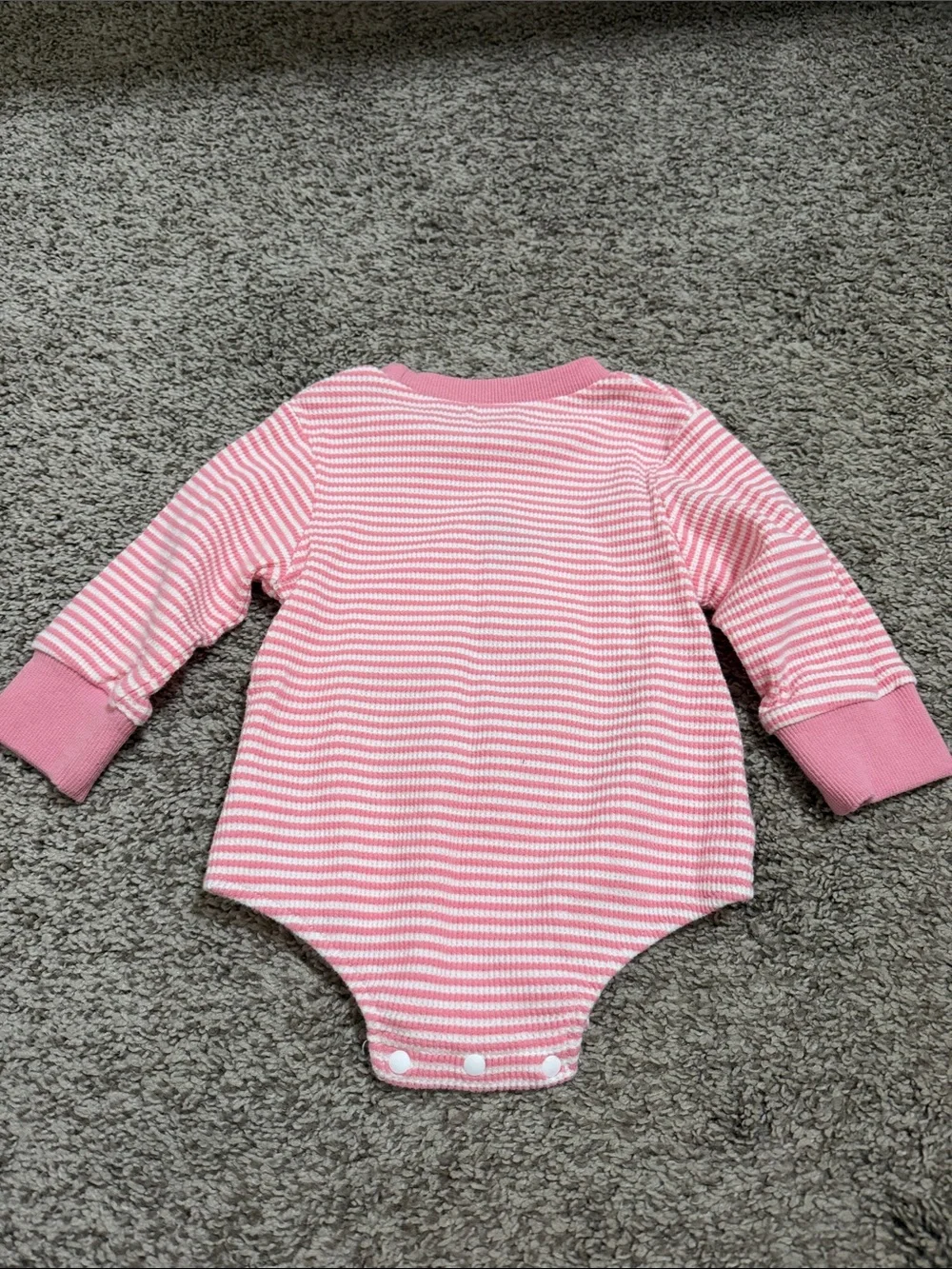 Baby Girl Long Sleeve Pink and White Striped Pumpkin Bow Bubble 3-6 Months